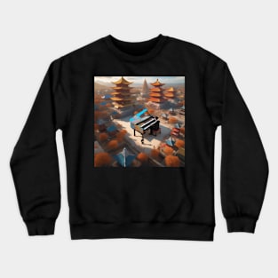 Pianist Playing In A Chinese Village Surrounded By Pagodas Crewneck Sweatshirt